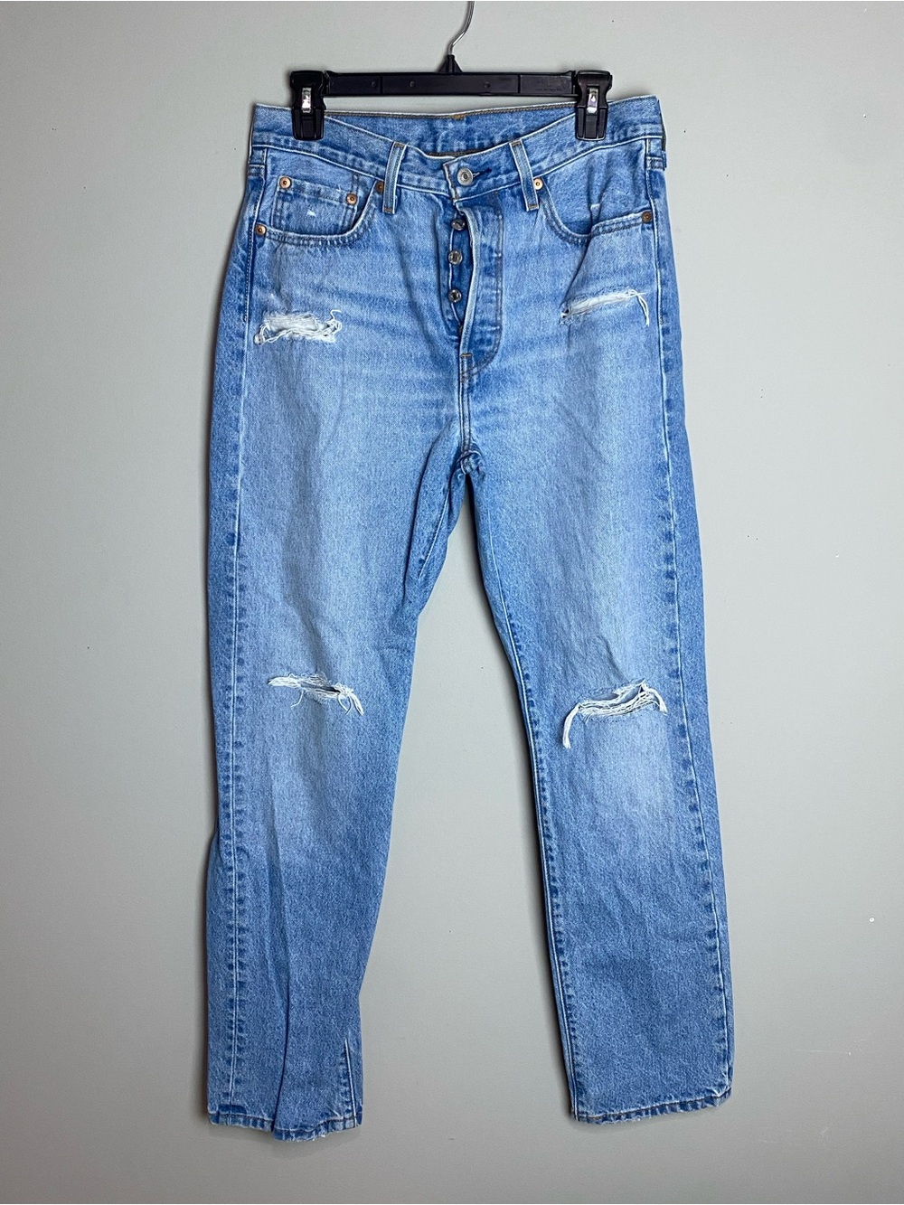 Levi's Light Blue Straight-Leg Distressed Jeans
